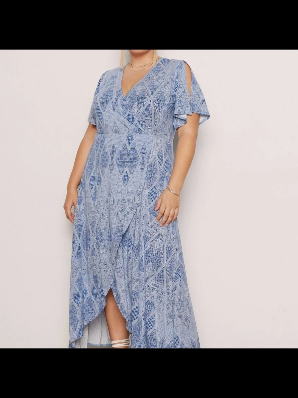 Tart Women's Blue Nolan Plus Maxi Dres Light Blue Printed Wrap High-Low Dress XL